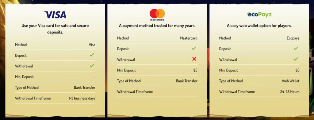 Payment Methods at Lucky Nugget Casino